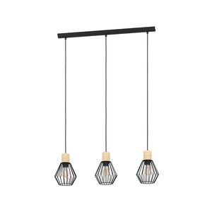 Lampadario Industrial Palmorla 3 Luci Metallo Nero E Marrone