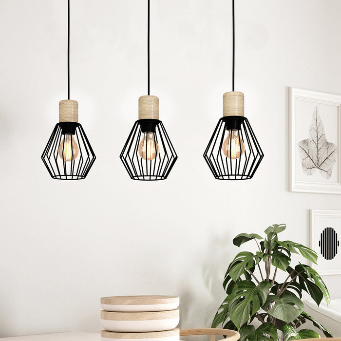 Lampadario Industrial Palmorla 3 Luci Metallo Nero E Marrone