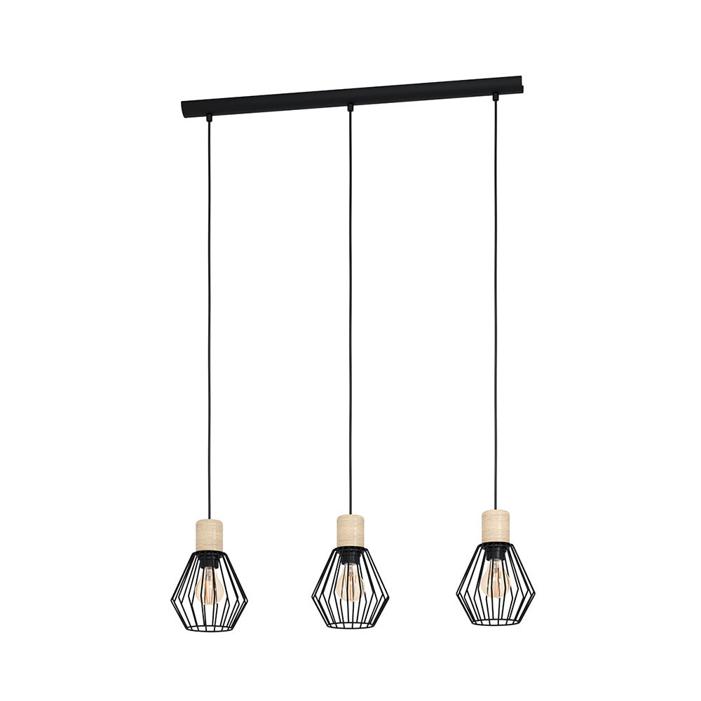 Lampadario Industrial Palmorla 3 Luci Metallo Nero E Marrone
