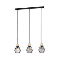 Lampadario Industrial Palmorla 3 Luci Metallo Nero E Marrone