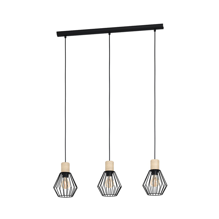 Lampadario Industrial Palmorla 3 Luci Metallo Nero E Marrone