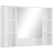 kleankin Specchiera Bagno con Mensole Aperte e Armadietto con Anta Specchiata, Mobile Bagno con Specchio Salvaspazio, 100x15x70cm, Bianco