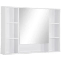 kleankin Specchiera Bagno con Mensole Aperte e Armadietto con Anta Specchiata, Mobile Bagno con Specchio Salvaspazio, 100x15x70cm, Bianco