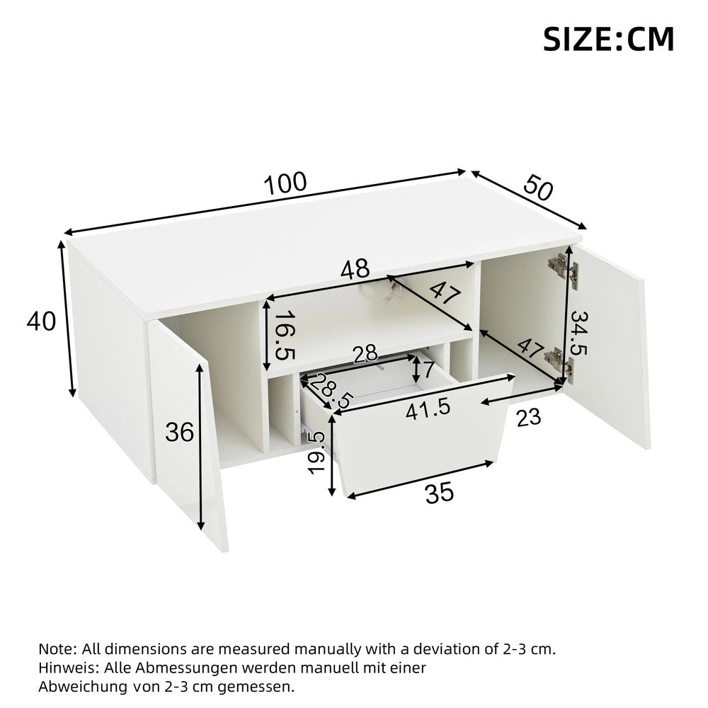 Tavolino da Caff¨¨ con LED e Cassetto ¨C MINIMAL ¨C Bianco Lucido, Design Moderno, 100x50x40