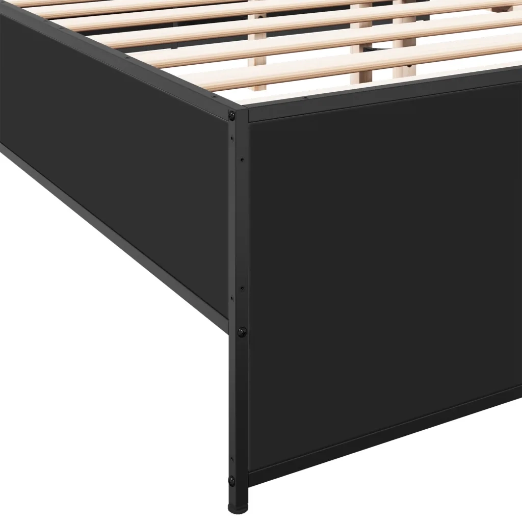 Letto matrimoniale | Letto per adulti | Giroletto Nero 120x190 cm in Legno Multistrato e Metallo