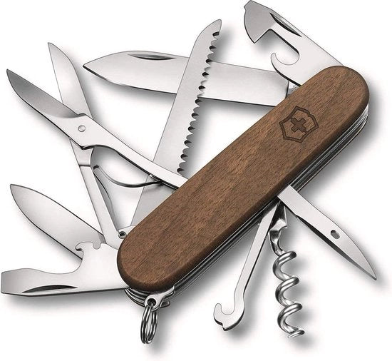 Multiuso in legno con 13 funzioni, contenitore per spilli, taglierino e apri bottiglie in legno scuro