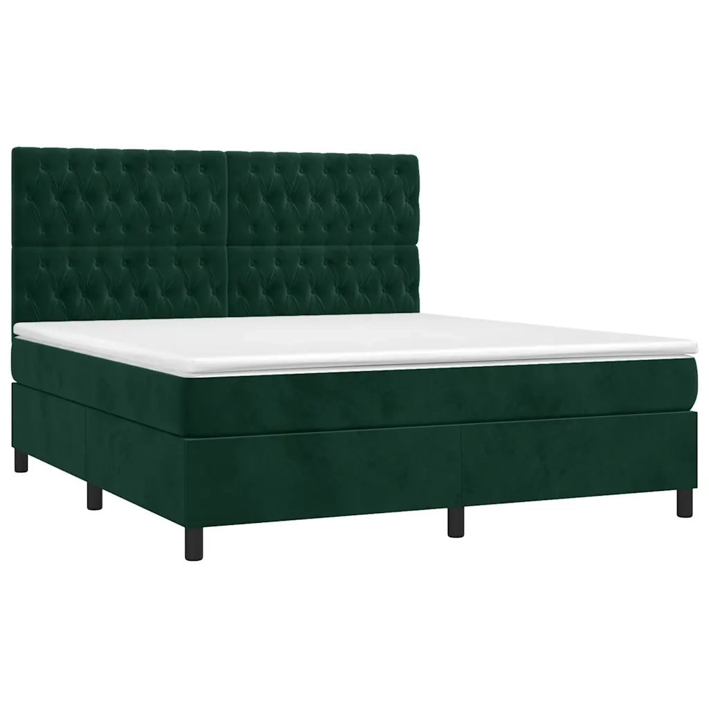 Letto a Molle con Materasso e LED Verde Scuro 180x200cm Velluto 3136320