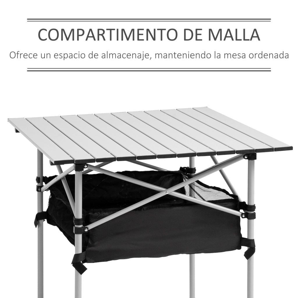 Tavolo Pieghevole con Rete e Borsa ¨C zephmum ¨C Grigio 70x70x69 cm