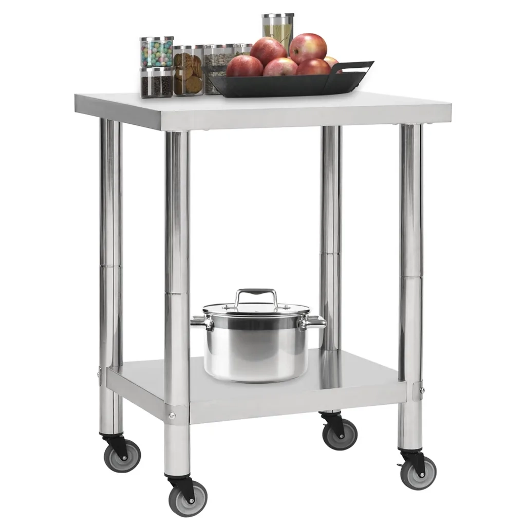 Tavolo da Lavoro Cucina con Ruote 80x45x85 cm in Acciaio Inox CFW6970618
