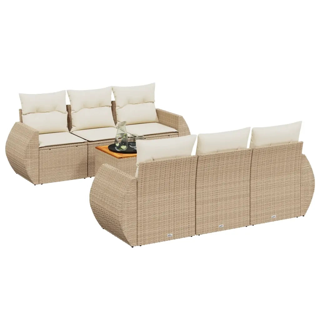 Set Divani da Giardino 7 pz con Cuscini Beige in Polyrattancod mxl 89318