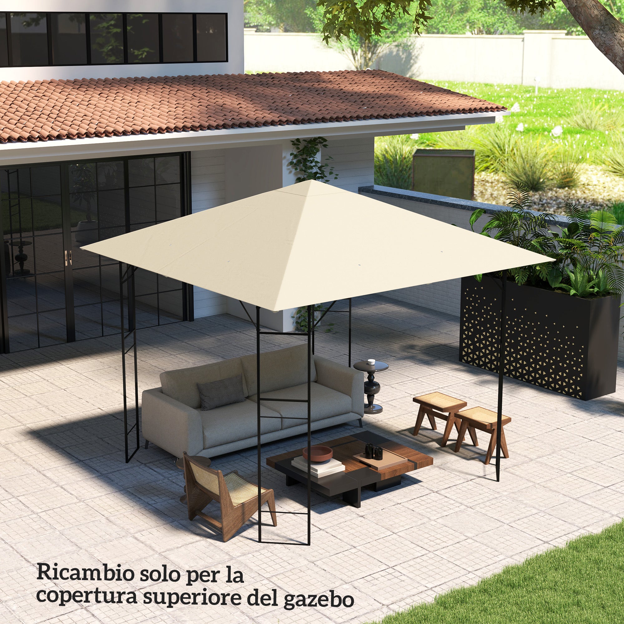 Copertura per Gazebo Pergola 298x298 cm con 8 Fori di Drenaggio in Tessuto Oxford 600D Bianco Crema