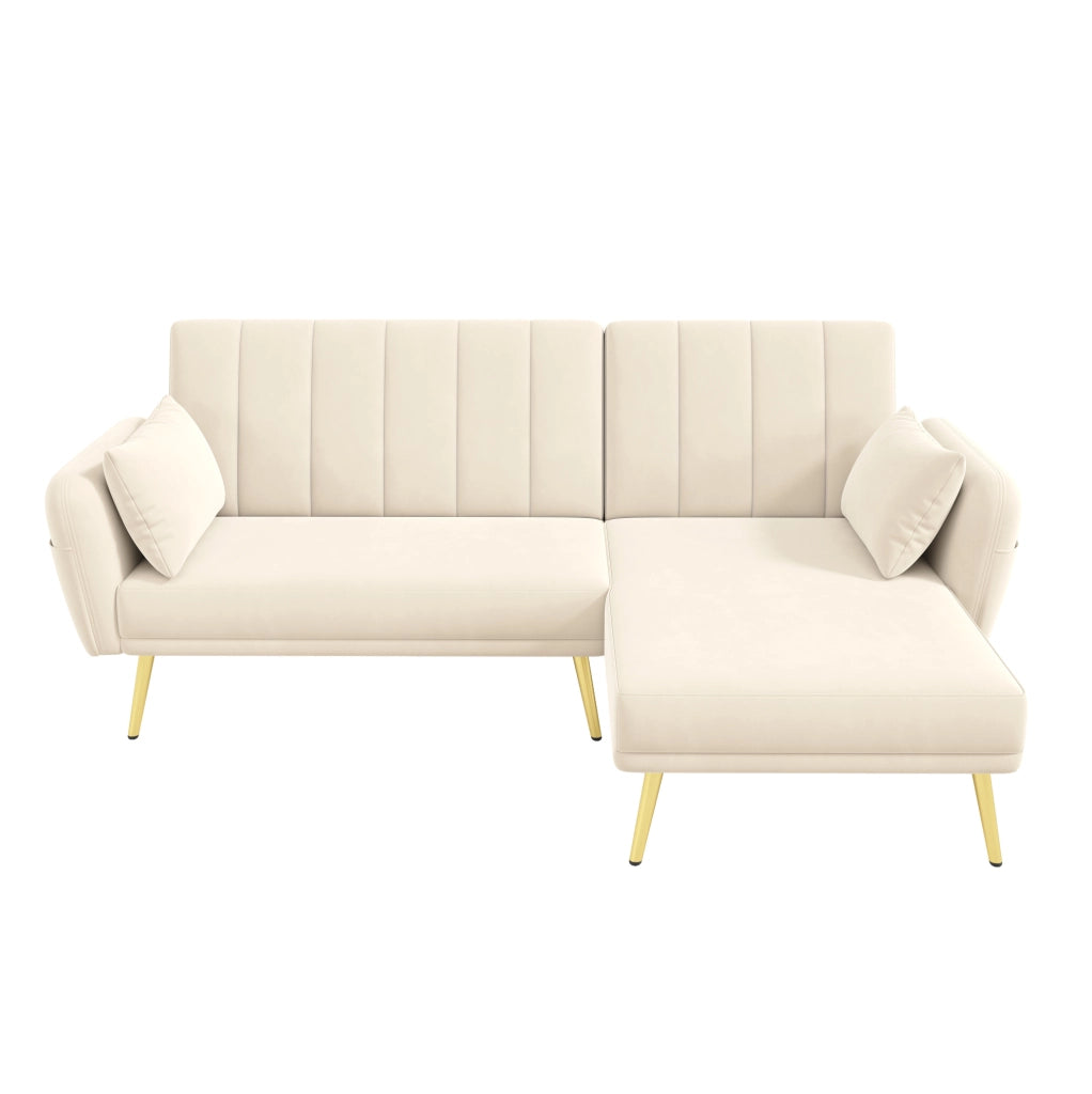 Divano angolare multifunzione con schienale reclinabile in velluto beige