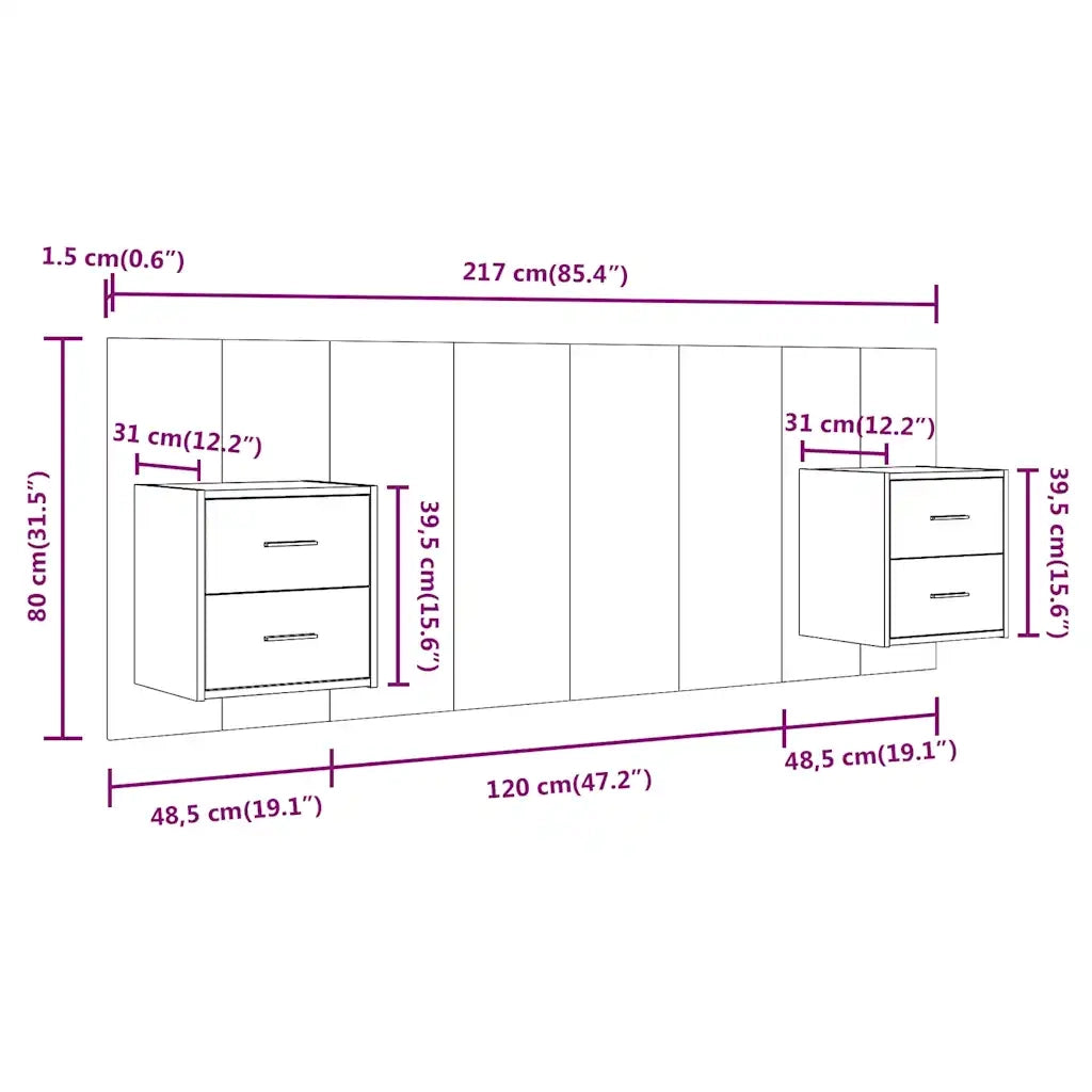 Testiera Letto con Comodini-Testiera con Contenitore in Legno Multistrato Grigio Cemento 530640