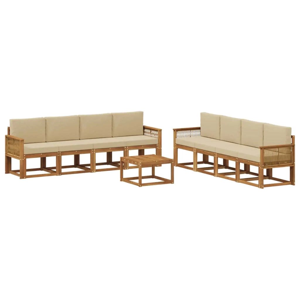 Set di divani da esterno 9 pcs Naturale e Beige Poliestere