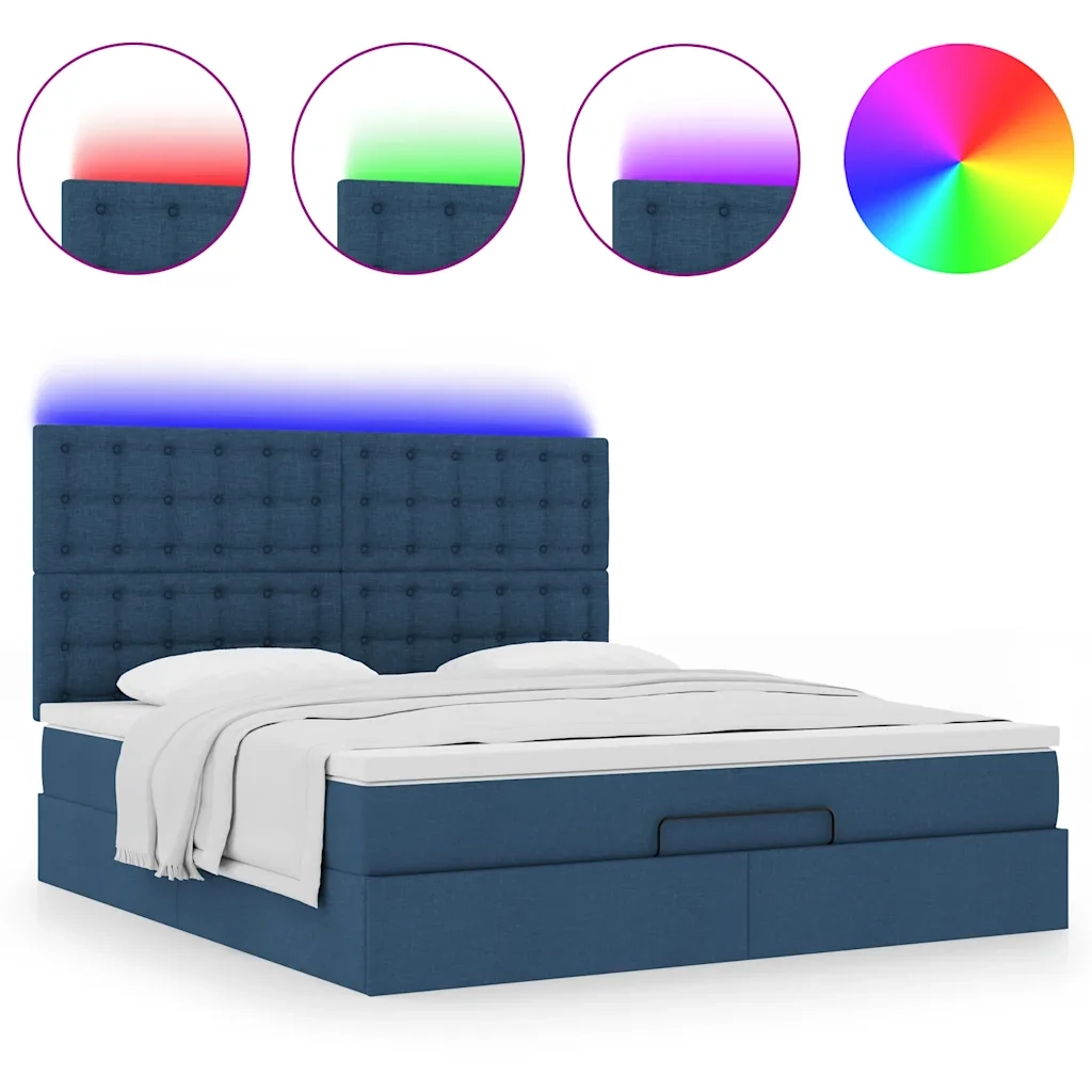 Struttura Letto Pouf con Materasso Blu 160x200 cm in Tessuto 3314189