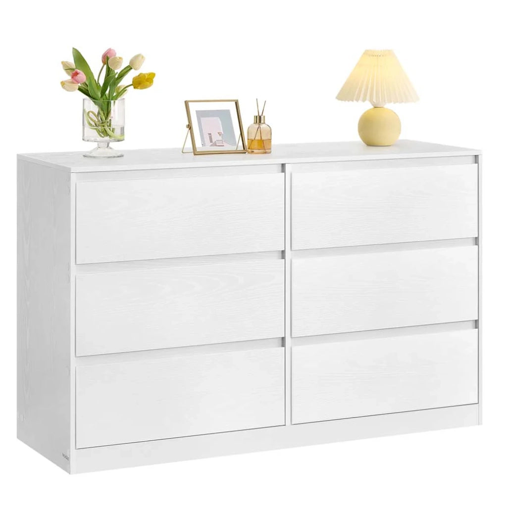 Cassettiera per camera da letto a 6 cassetti mobiletto portaoggetti appendiabiti 40 x 119,4 x 75 cm stile moderno bianco 12_0008005