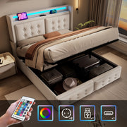 Letto matrimoniale – 140x200 cm – LED USBC idraulico portata 300 kg – cotone beige