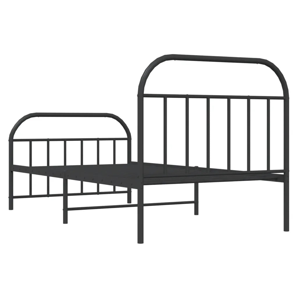 Letto singolo | Letto per adulti | Giroletto con Testiera e Pediera Metallo Nero 107x203 cm
