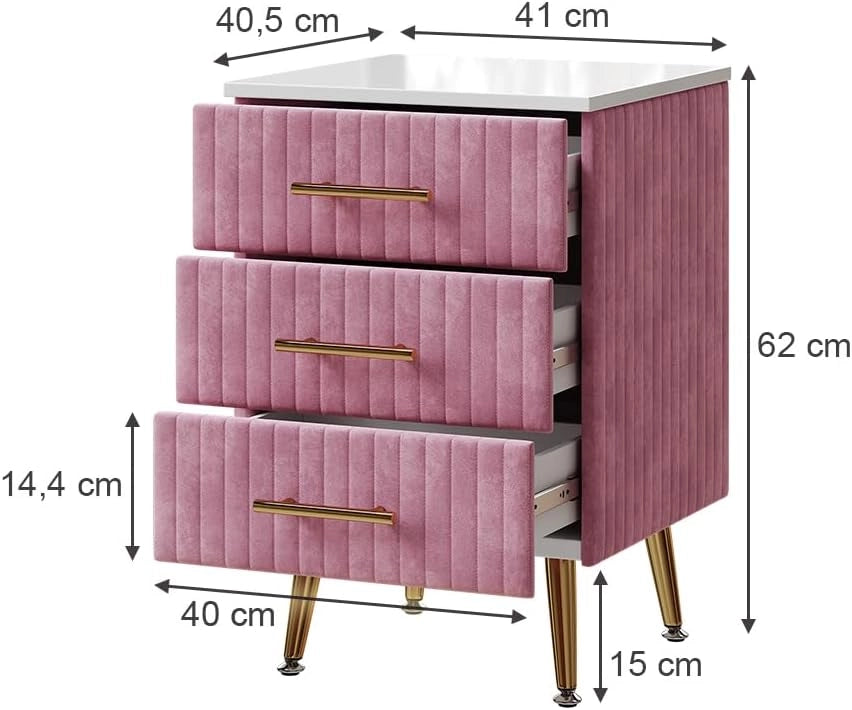 Comodino Velia, rosa, 41 x 62 cm Set di 2