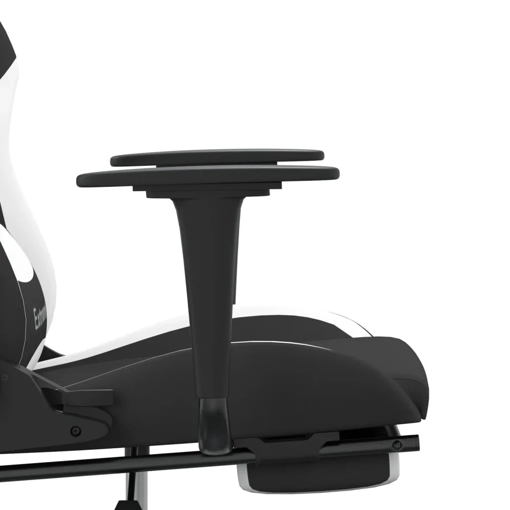 Sedia da Gaming | Sedia da e-sports Massaggio e Poggiapiedi Tessuto Nero e Bianco
