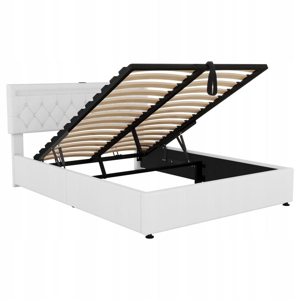 Letto Matrimoniale 160x200 - Xylo - Bianco con USB-C e RGB