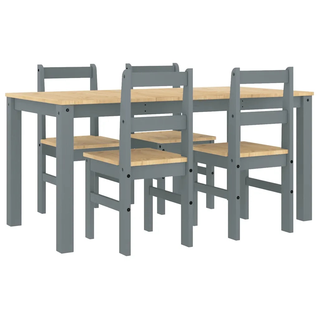 vidaXL Set da Pranzo 5 pz Panama Grigio in Legno Massello di Pino
