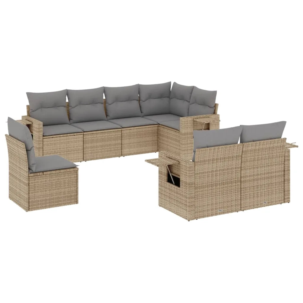 Set Divano da Giardino 8 pz con Cuscini Beige in Polyrattan 3220438