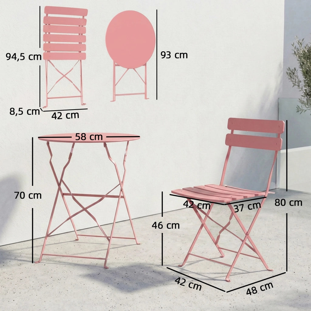 Set da giardino con tavolo e 2 sedie pieghevoli ¨C zephmum ¨C rosa, polipropilene, metallo