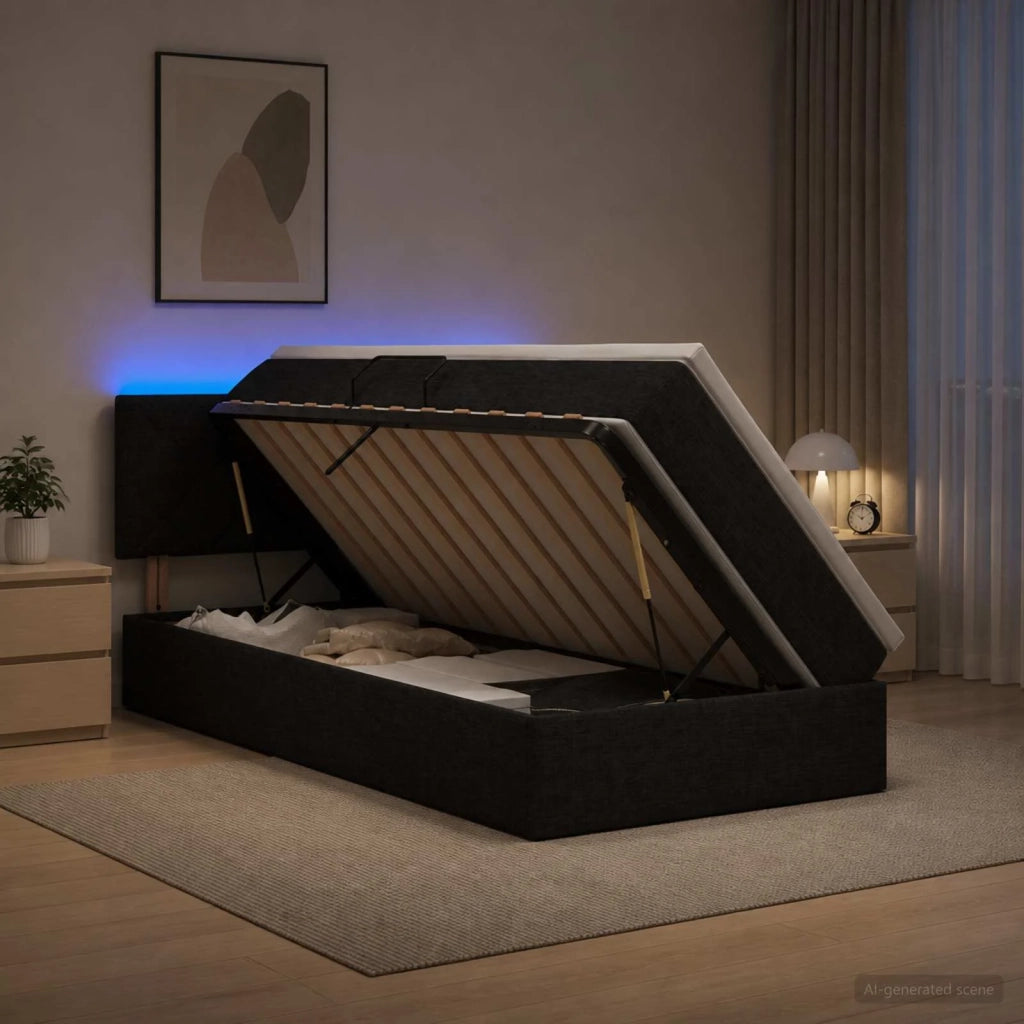 Letto con contenitore LED e materasso Nero 90 x 200 cm Tessuto 3459101