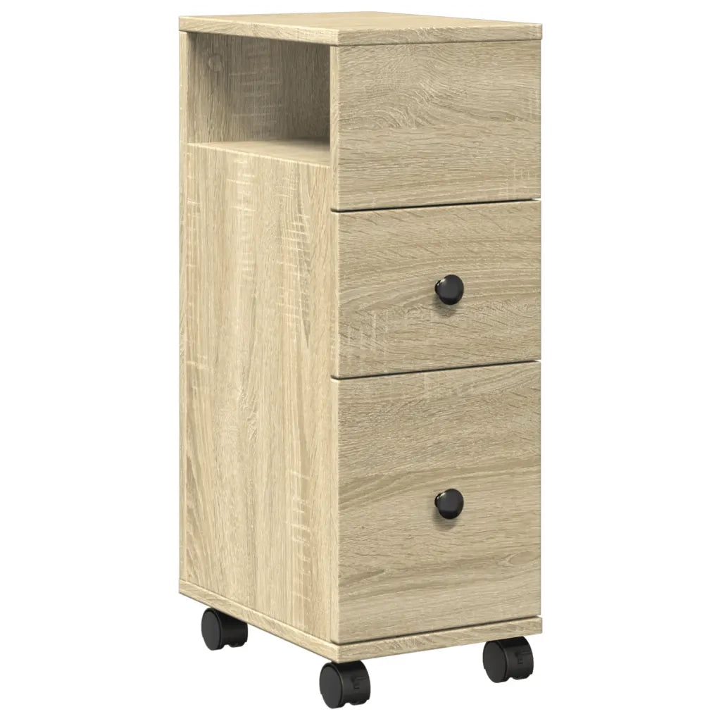Mobile da Bagno | Armadio da bagno Stretto con Ruote Rovere Sonoma in Truciolato