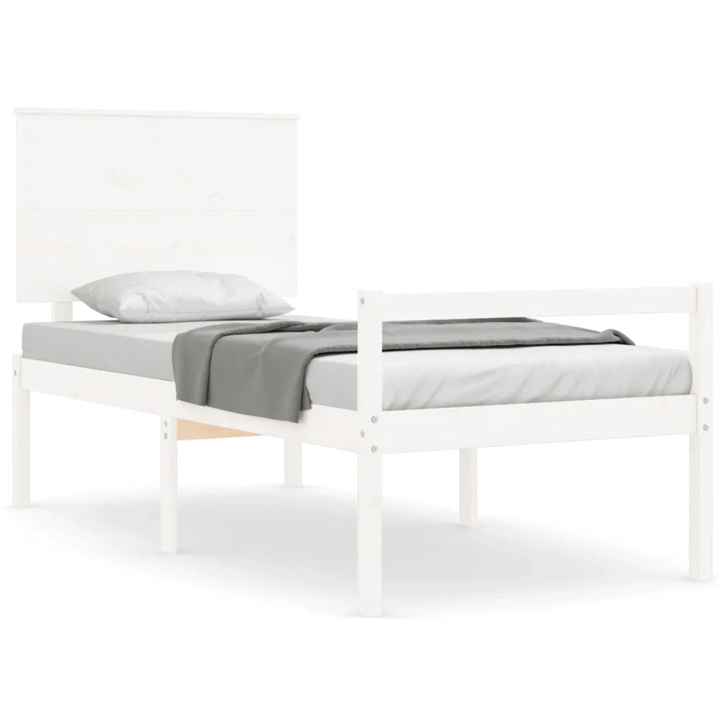 Letto per Anziani con Testiera-Struttura Letto per Anziani Bianco Single in Legno Massello 502189