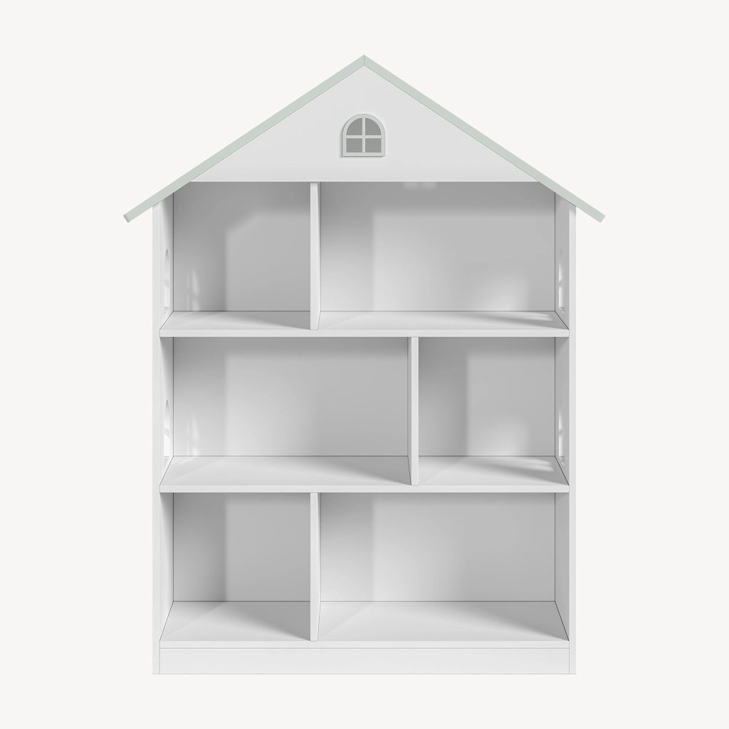 Libreria Vipsali per Cameretta a Forma di Casa 107 x 83 x 30 cm - Bianco / Menta Verde [en.casa]