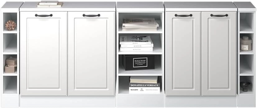 Set di mobili sottotetto Rion, Bianco casa di campagna, 210 cm Set di 5 carcasse armadio profondità 60 cm, adatto per il salvaspazio sotto tetti spioventi