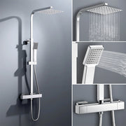 colonna doccia quadrata completo di miscelatore termostatico rettangolo, soffione quadrato 20x20cm, cromo