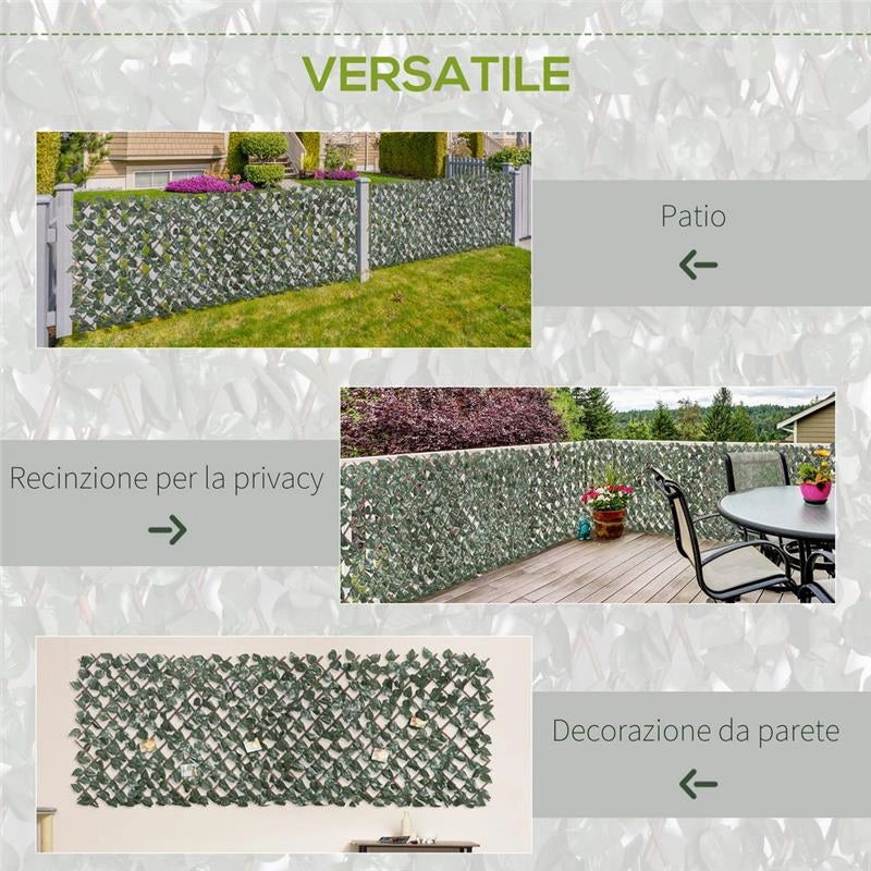 SIEPE FINTA 8 PEZZI PARETE VERDE ESTENSIBILE PER ESTERNI 200X100CM