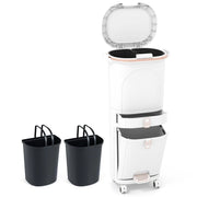 42 L（12+12+14+4 L） Pattumiera Differenziata, Secchio Spazzatura a 3 Scomparti con Cassetto e Coperchi, 2 Secchi Rimovibili Pedale e Ruote, Bidoni Differenziata per Bagno Cucina Ufficio