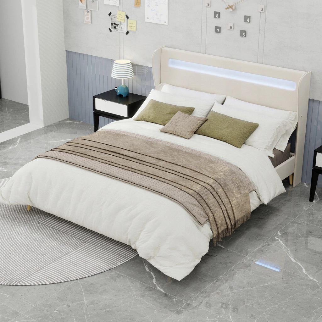 Letto imbottito 160x200 con LED - Xylo - Colore beige