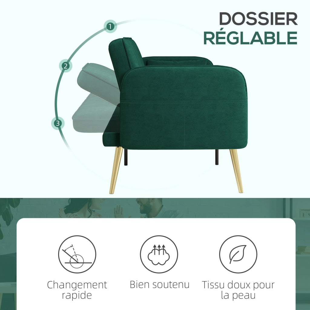 Divano letto 2 posti in tessuto velluto con schienale regolabile ¨C zephmum ¨C verde scuro