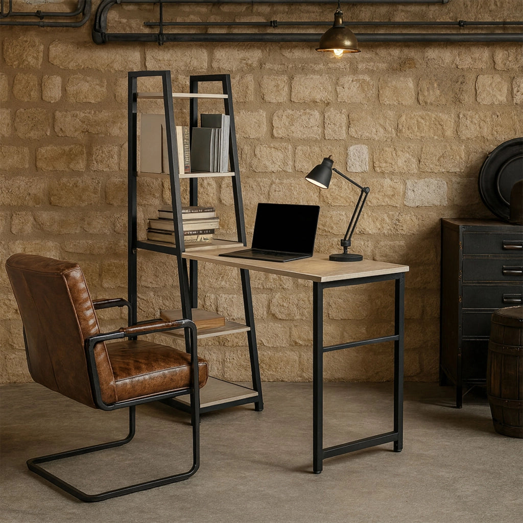 Bimyo - Scrivania pieghevole con libreria salvaspazio 50x41xH128 cm in stile industrial bleach