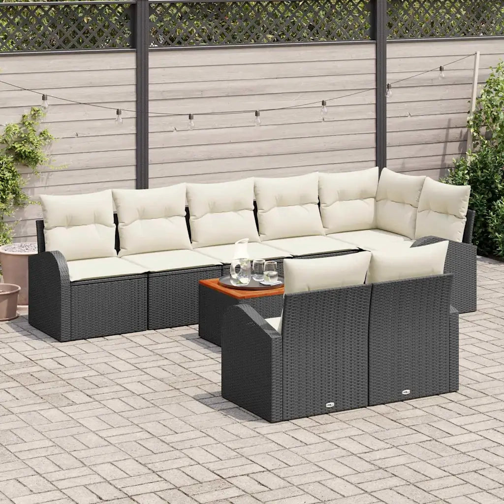 Set Divano da Giardino con cuscino 9 pcs Nero polyrattan