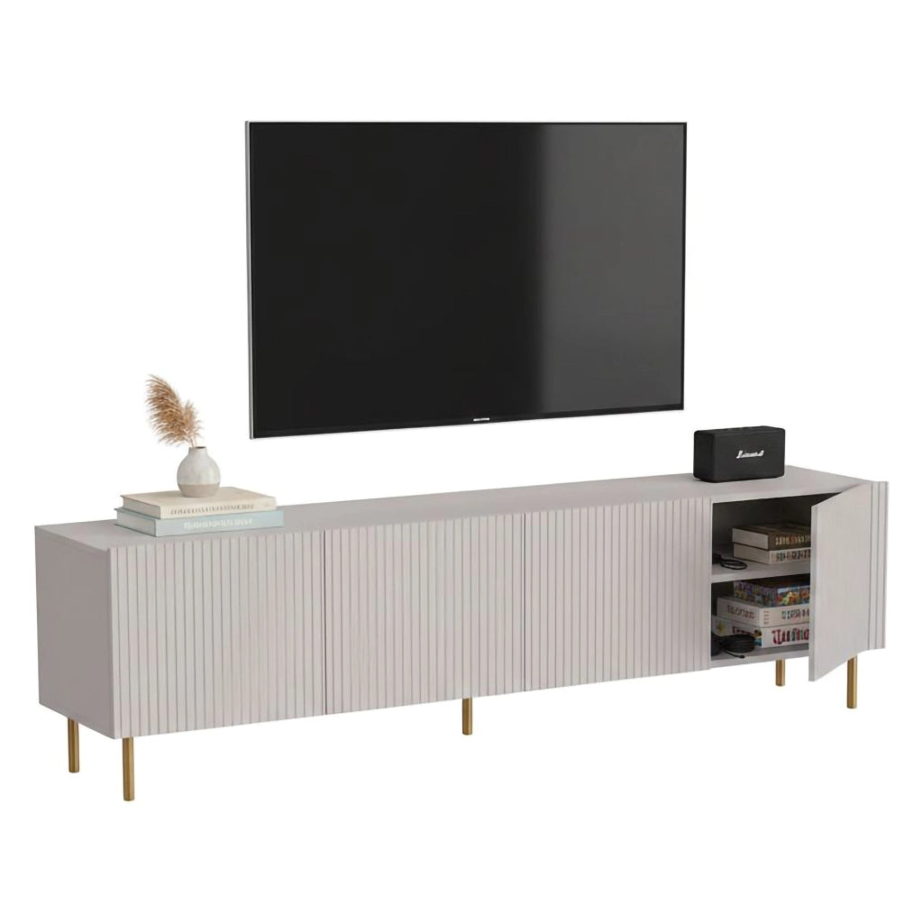 Mobile porta TV Varenna, Madia da salotto con quattro ante battenti, Rialzato da terra, 200x42 h52 cm, Beige