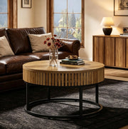 Tavolino da caffè rotondo Ø 80 cm in MDF e metallo nero/marrone HOMVRA