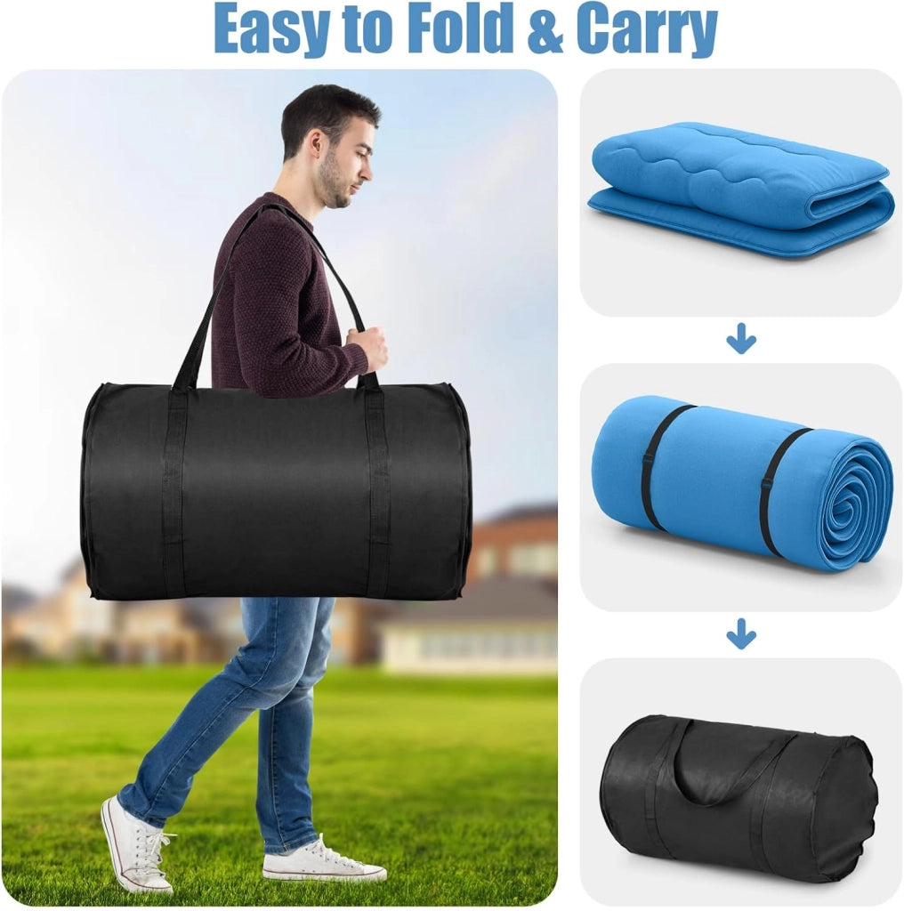 Materasso futon Pieghevole, Tatami Futon Giapponese Portatile con Borsa, Copertura Lavabile, 2 Bende Incluse, LettoFuton Spesso e Traspirante per Camera da Letto per Adulti (Blu,Twin XL)