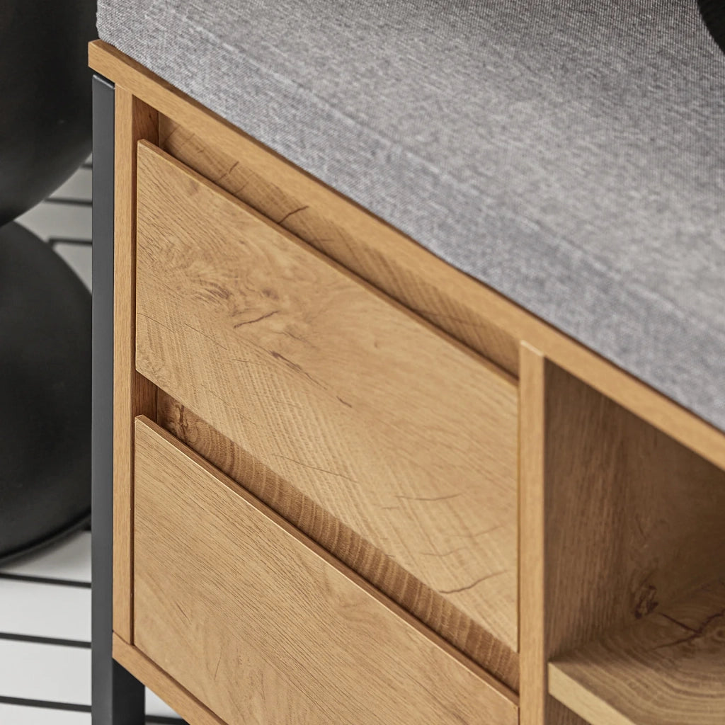 Scarpiera Con 4 Cassetti Panca Con Vano Portaoggetti Panca Ingresso Scarpiera Con Sedile Nero E Naturale 110x35x45cm FSR149-N SoBuy