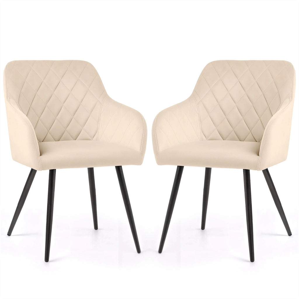 Set di 2 Sedie in velluto con cuciture a rombi VELTO Beige gambe nere