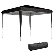 GAZEBO 3X3 M PER 6-9 PERSONE AD ALTEZZA REGOLABILE CON FORI DI DRENAGGIO IN METALLO E TESSUTO OXFORD NERO