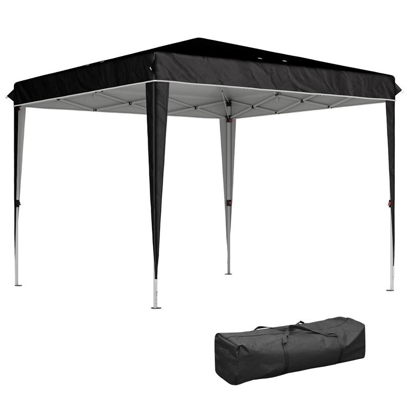 GAZEBO 3X3 M PER 6-9 PERSONE AD ALTEZZA REGOLABILE CON FORI DI DRENAGGIO IN METALLO E TESSUTO OXFORD NERO