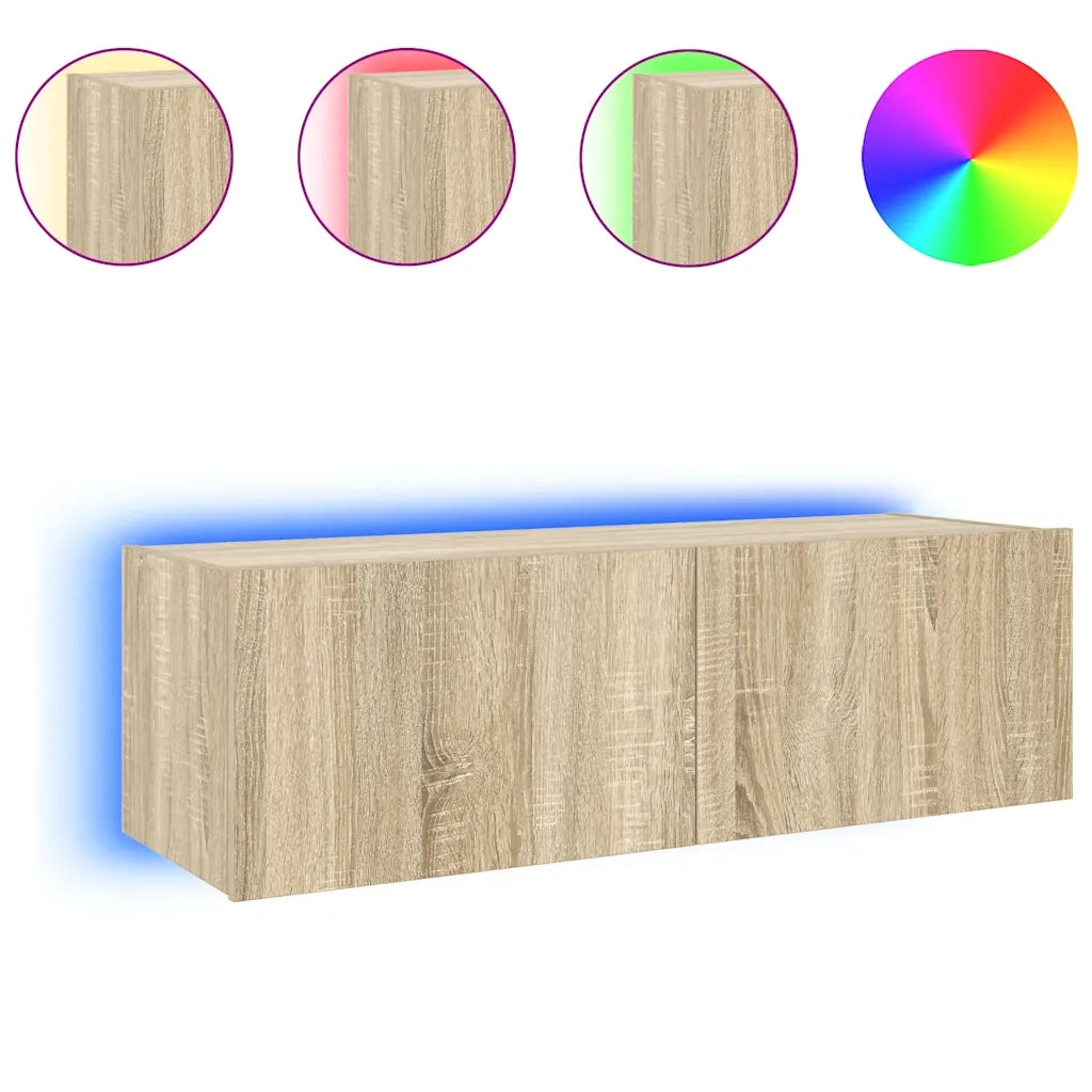 Mobile TV a Parete con Luci LED-Mobile TV a Muro Rovere Sonoma 100x35x31 cm