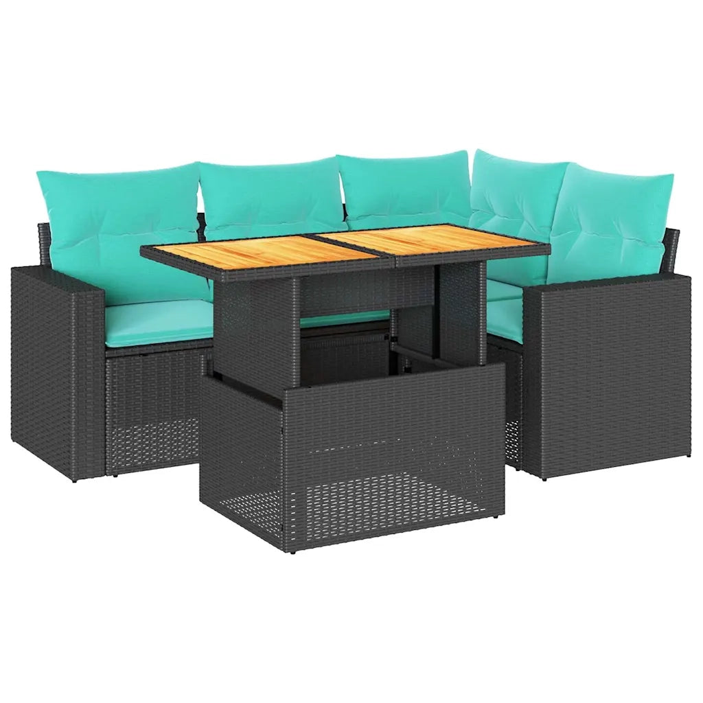 Set Divani da Giardino 5 pz con Cuscini in Polyrattan Nero