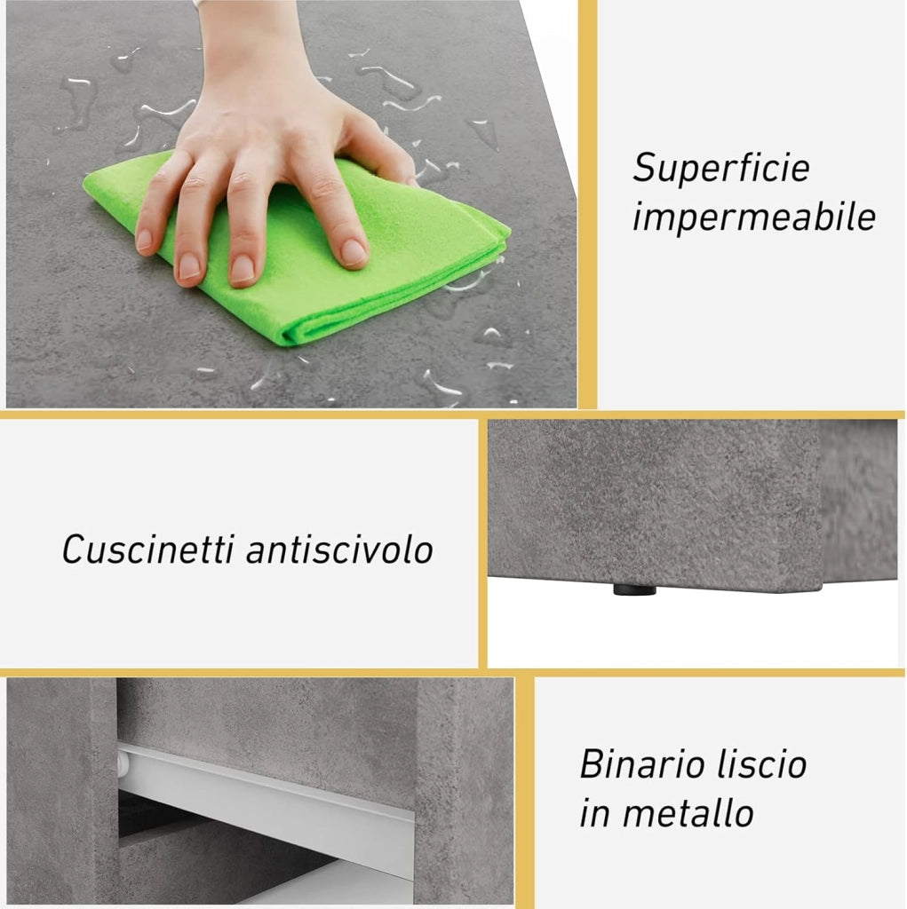 Mobili Cassettiera con 5 Cassetti, Armadietto per Camera da Letto e Bagno, Multifunzione, in Legno (Grigio)
